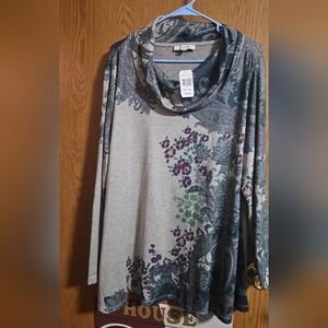 Floral Cowl Neck Long Sleeve Top